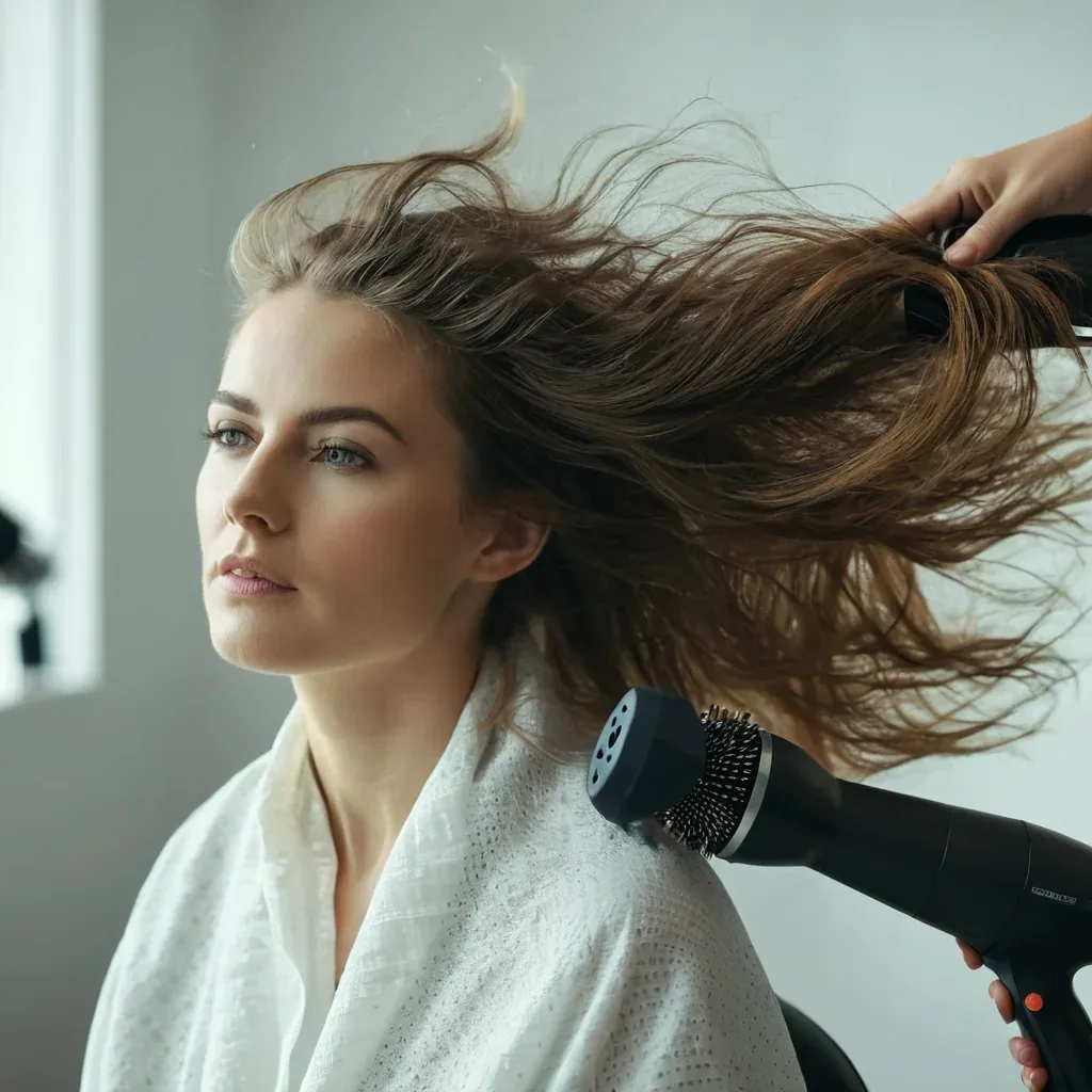 Brushing au sèche-cheveux et à la brosse ronde
